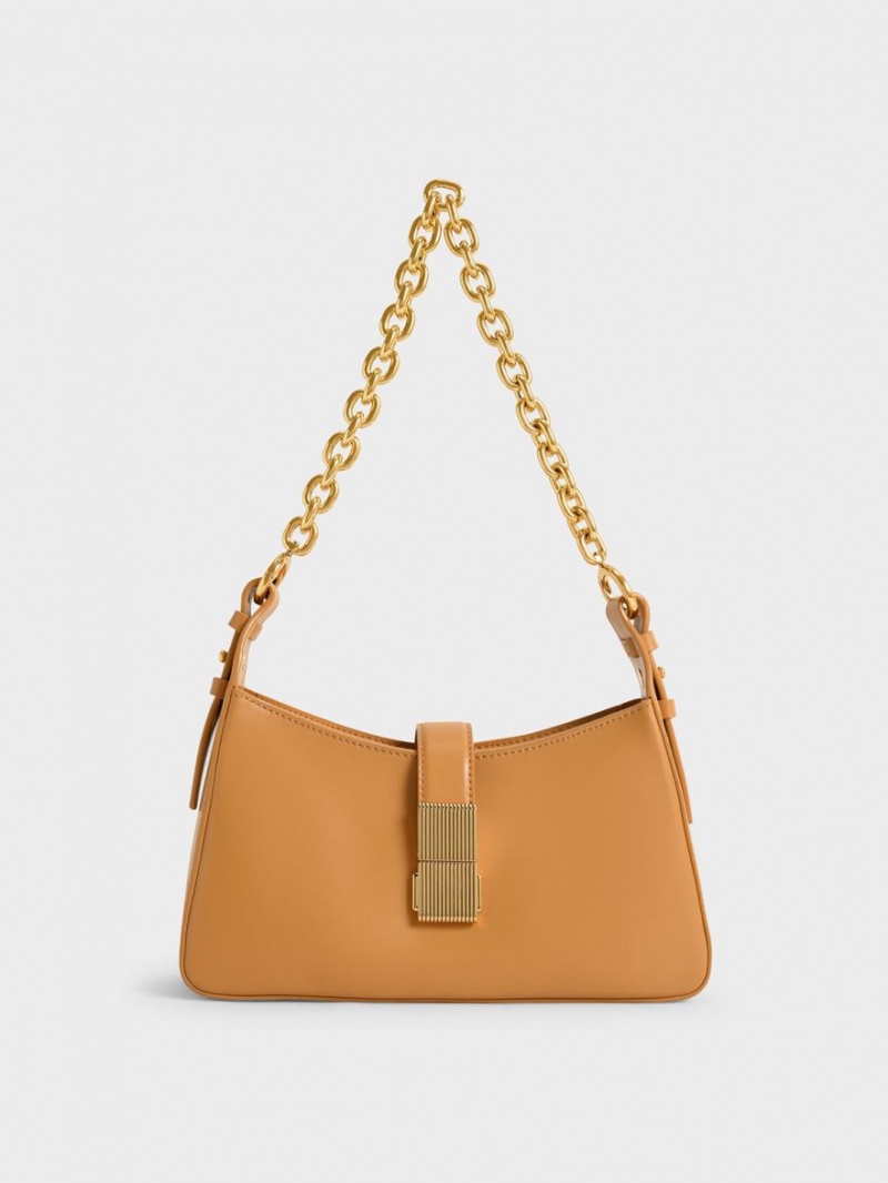 Charles & Keith Chain Handle Skulderveske Oransje | GPIAS0614