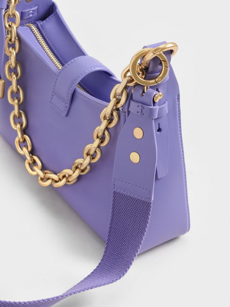 Charles & Keith Chain Handle Skulderveske Lilla | PYWMS5176