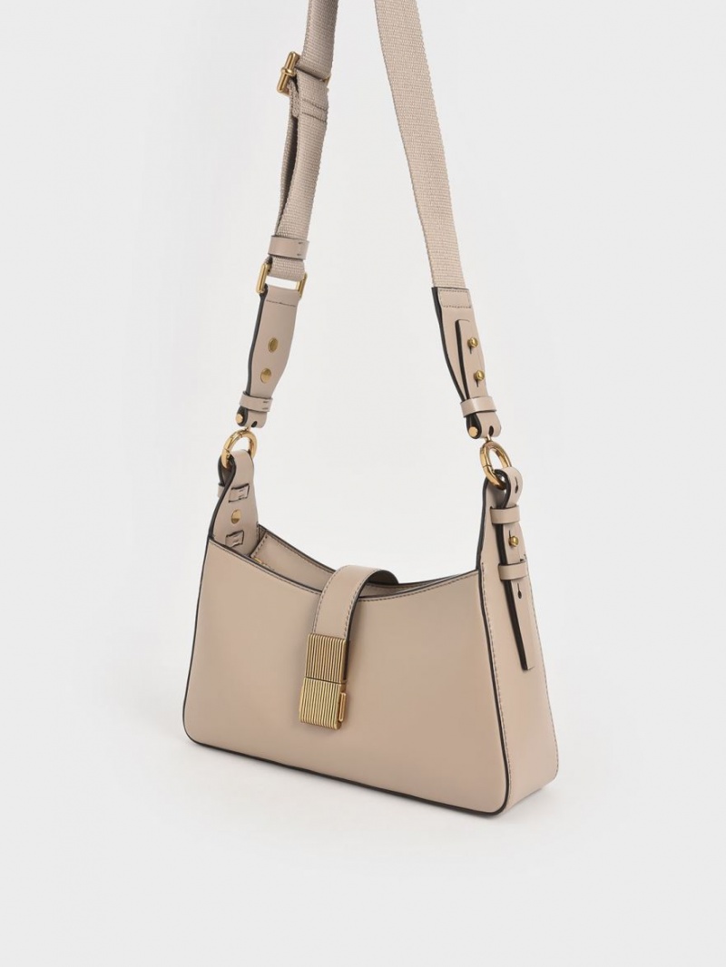 Charles & Keith Chain Handle Skulderveske Beige | VLBAQ9470