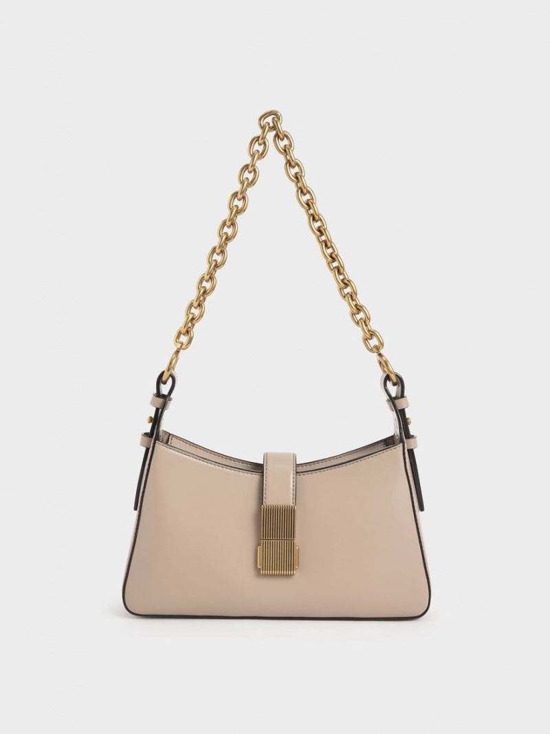 Charles & Keith Chain Handle Skulderveske Beige | VLBAQ9470