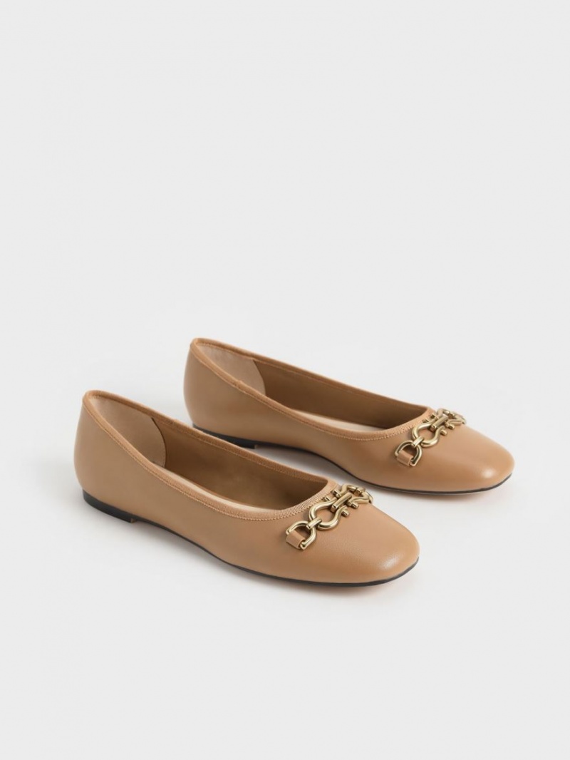 Charles & Keith Chain Link Ballerinasko Brune | RDFUY2315