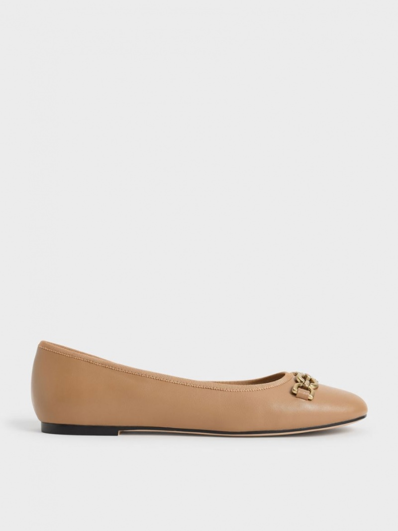 Charles & Keith Chain Link Ballerinasko Brune | RDFUY2315