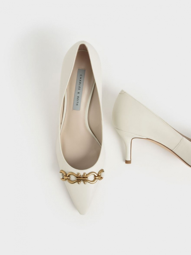 Charles & Keith Chain Link Pointed Tå Pumps Hvite | SKNVR8462