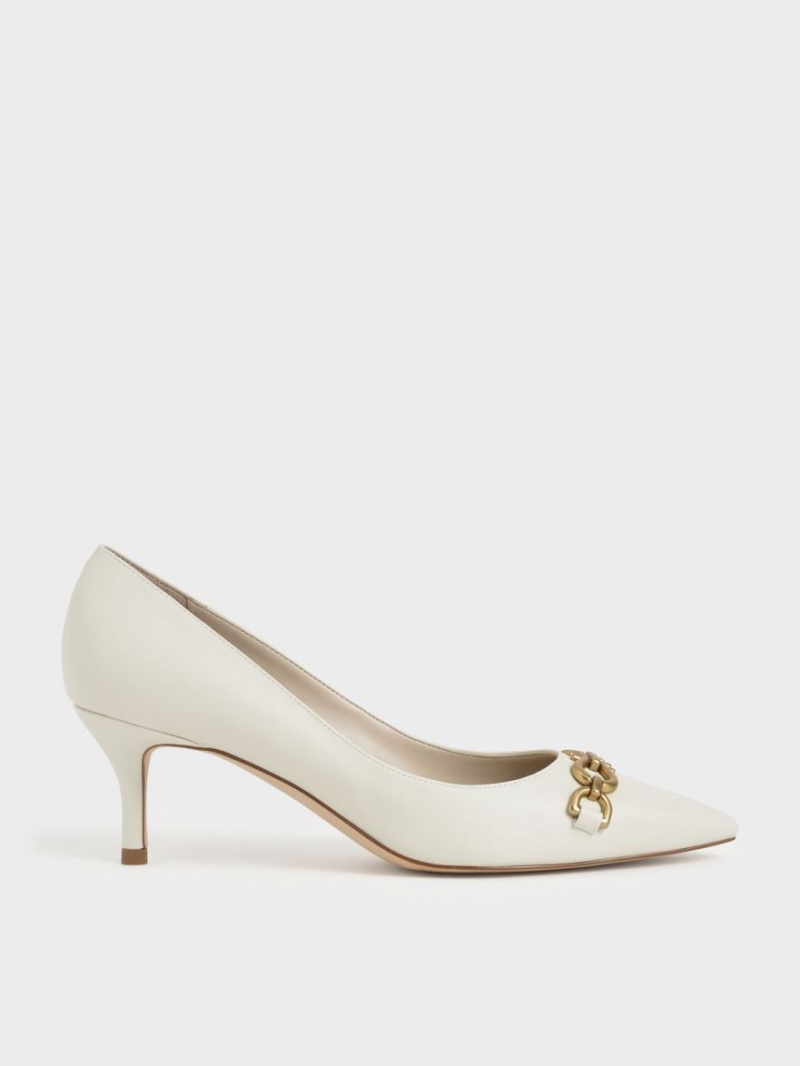 Charles & Keith Chain Link Pointed Tå Pumps Hvite | SKNVR8462