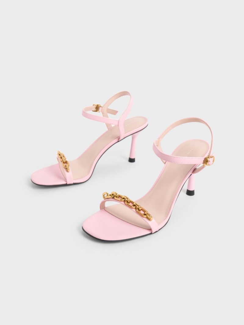 Charles & Keith Chain Link Sandaler med Hæl Lyse Rosa | BVOGT4589