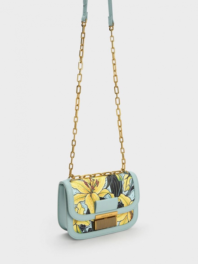 Charles & Keith Charlot Botanical Print Crossbody Veske Blå | BZRCS5841