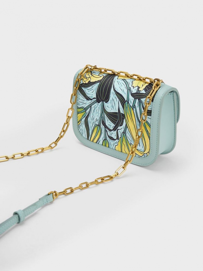 Charles & Keith Charlot Botanical Print Crossbody Veske Blå | BZRCS5841