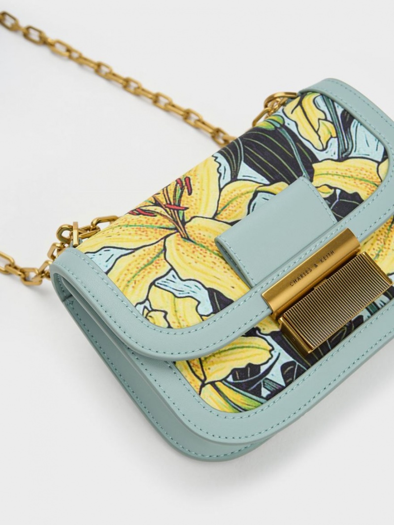 Charles & Keith Charlot Botanical Print Crossbody Veske Blå | BZRCS5841