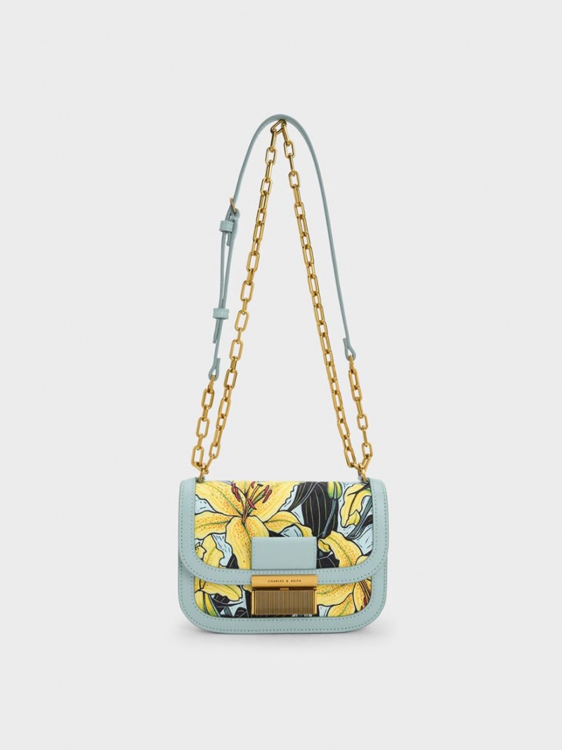 Charles & Keith Charlot Botanical Print Crossbody Veske Blå | BZRCS5841