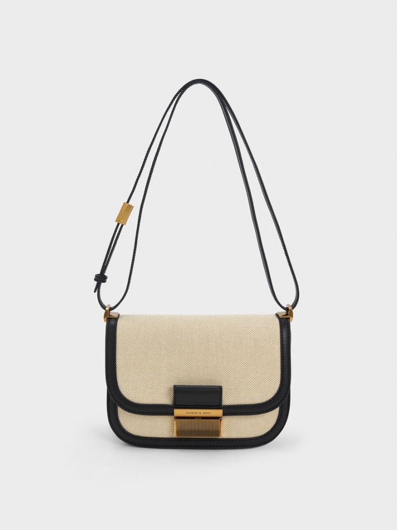 Charles & Keith Charlot Canvas Crossbody Veske Beige | ZLUWK5312