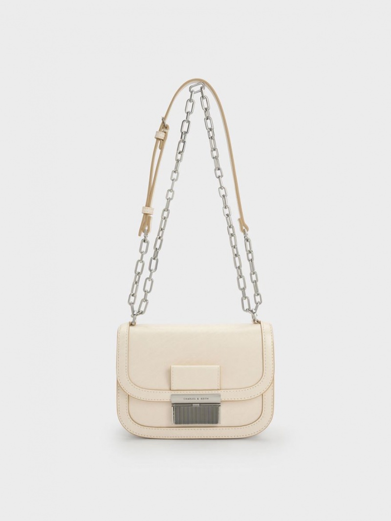 Charles & Keith Charlot Chain Reima Skulderveske Beige | CMBQD2769