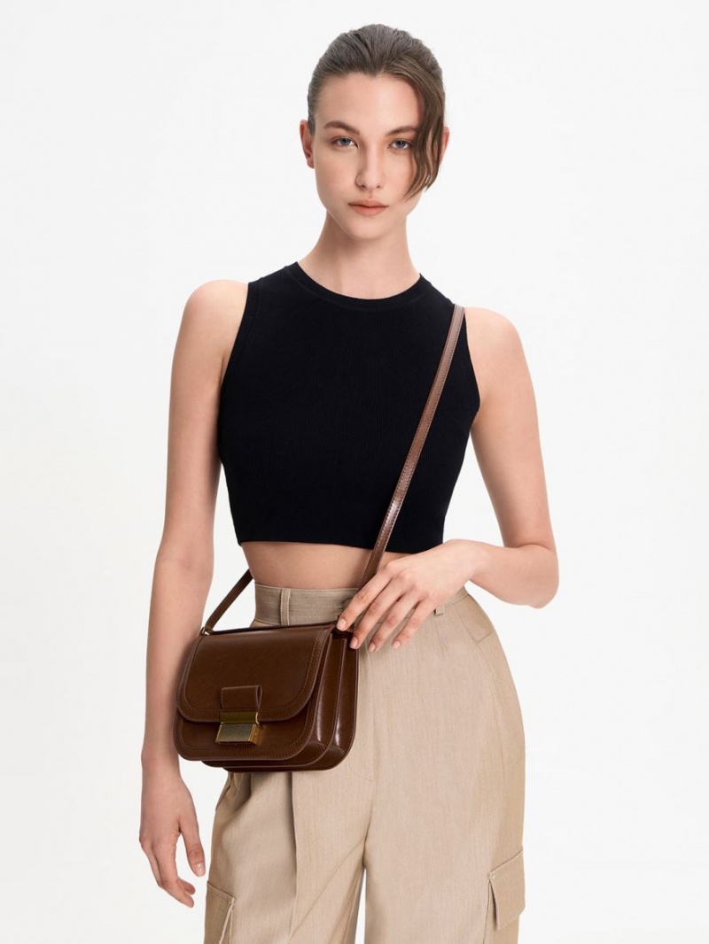 Charles & Keith Charlot Crossbody Veske Mørke Brune | XFTAE3129