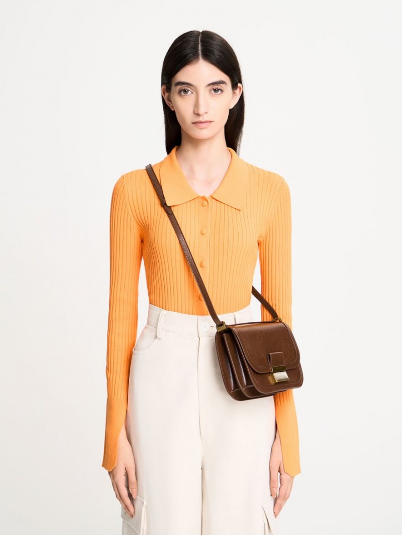 Charles & Keith Charlot Crossbody Veske Mørke Brune | XFTAE3129