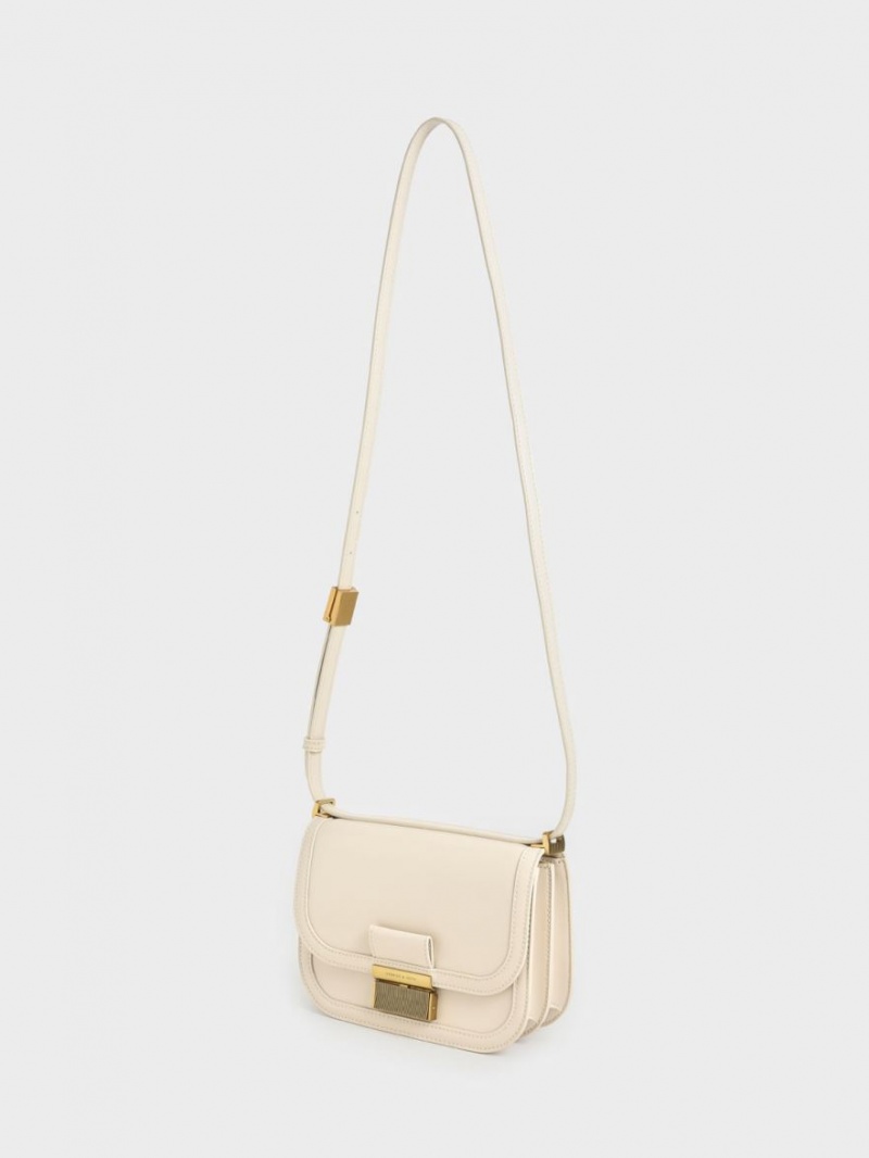 Charles & Keith Charlot Crossbody Veske Pisket Krem | WXSDT6830