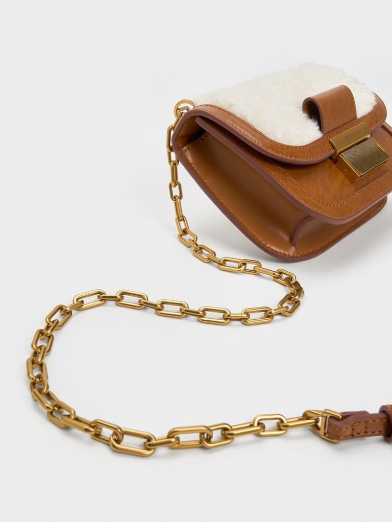 Charles & Keith Charlot Furry Chain Reima Skulderveske Brune | SLMAP0739