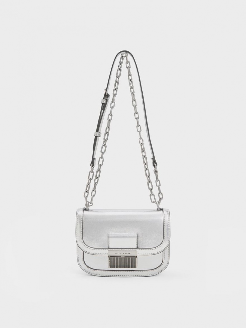 Charles & Keith Charlot Metallic Chain Reima Skulderveske Sølv | DSLUC9476