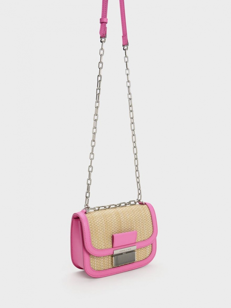 Charles & Keith Charlot Raffia Chain Reima Skulderveske Rosa | KRQPZ7689