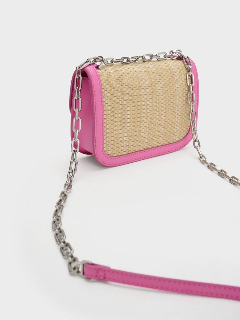 Charles & Keith Charlot Raffia Chain Reima Skulderveske Rosa | KRQPZ7689