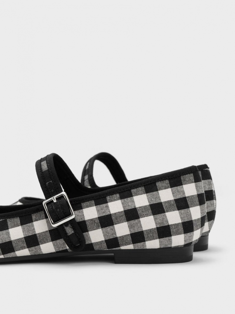 Charles & Keith Checkered Buckled Mary Jane Flate Sko Svarte | PAMJN7546