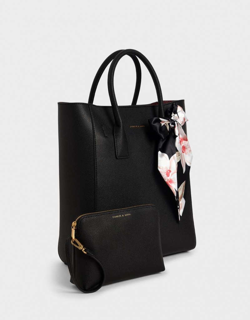 Charles & Keith Chiffon Scarf Tote Veske Svarte | TUANZ3174