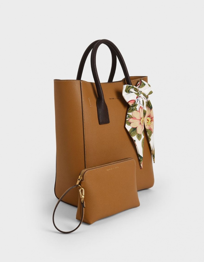 Charles & Keith Chiffon Scarf Tote Veske Brune | LBYPD8632