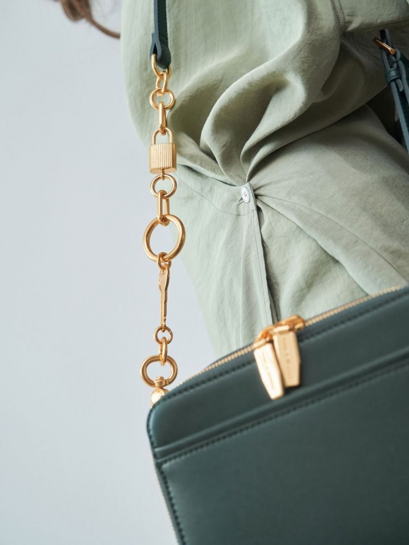 Charles & Keith Chunky Chain Handle Two-Way Zip Crossbody Veske Mørke Grønn | FMWGK8162