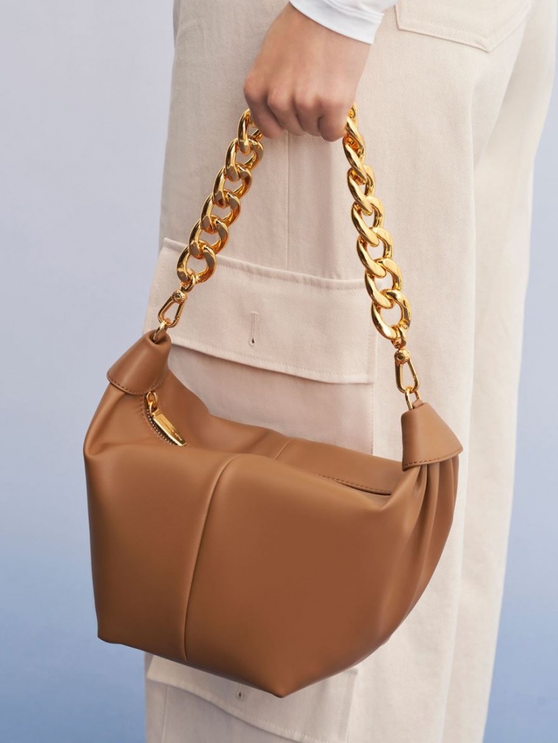 Charles & Keith Chunky Chain Link Hobo Veske Sjokolade | BKJTS4187