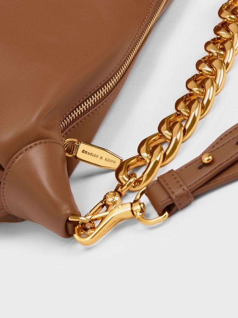 Charles & Keith Chunky Chain Link Hobo Veske Sjokolade | BKJTS4187