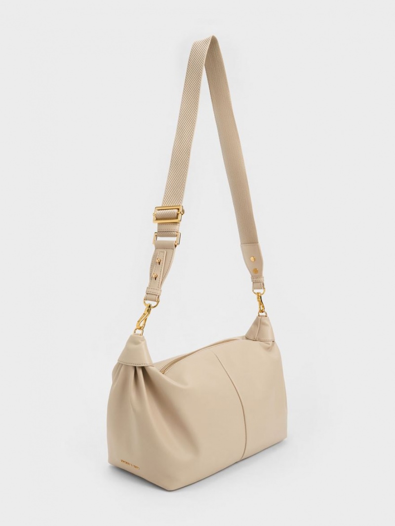 Charles & Keith Chunky Chain Link Hobo Veske Beige | LGQBX1537