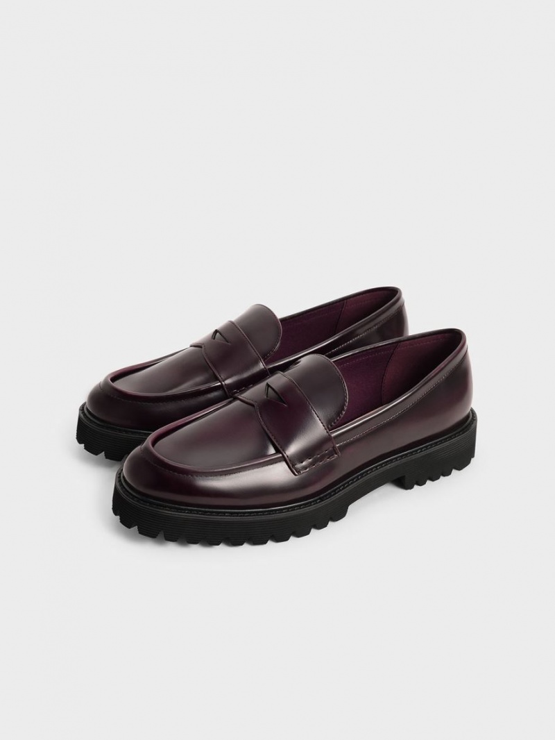 Charles & Keith Chunky Penny Loafers Burgunder | NUYPD7109