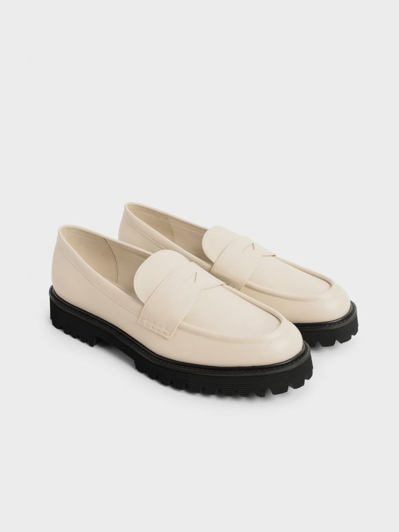 Charles & Keith Chunky Penny Loafers Pisket Krem | VQGLH3750