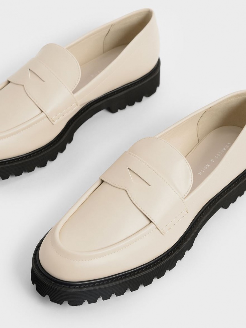 Charles & Keith Chunky Penny Loafers Pisket Krem | VQGLH3750