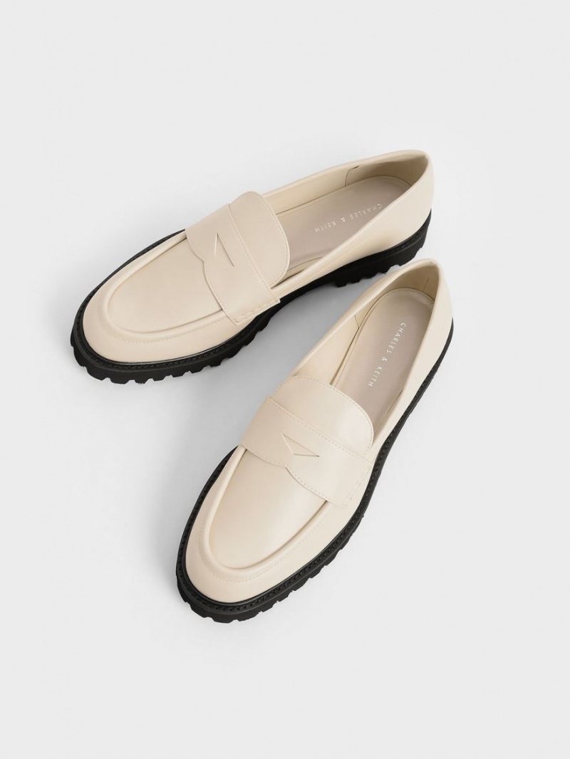 Charles & Keith Chunky Penny Loafers Pisket Krem | VQGLH3750