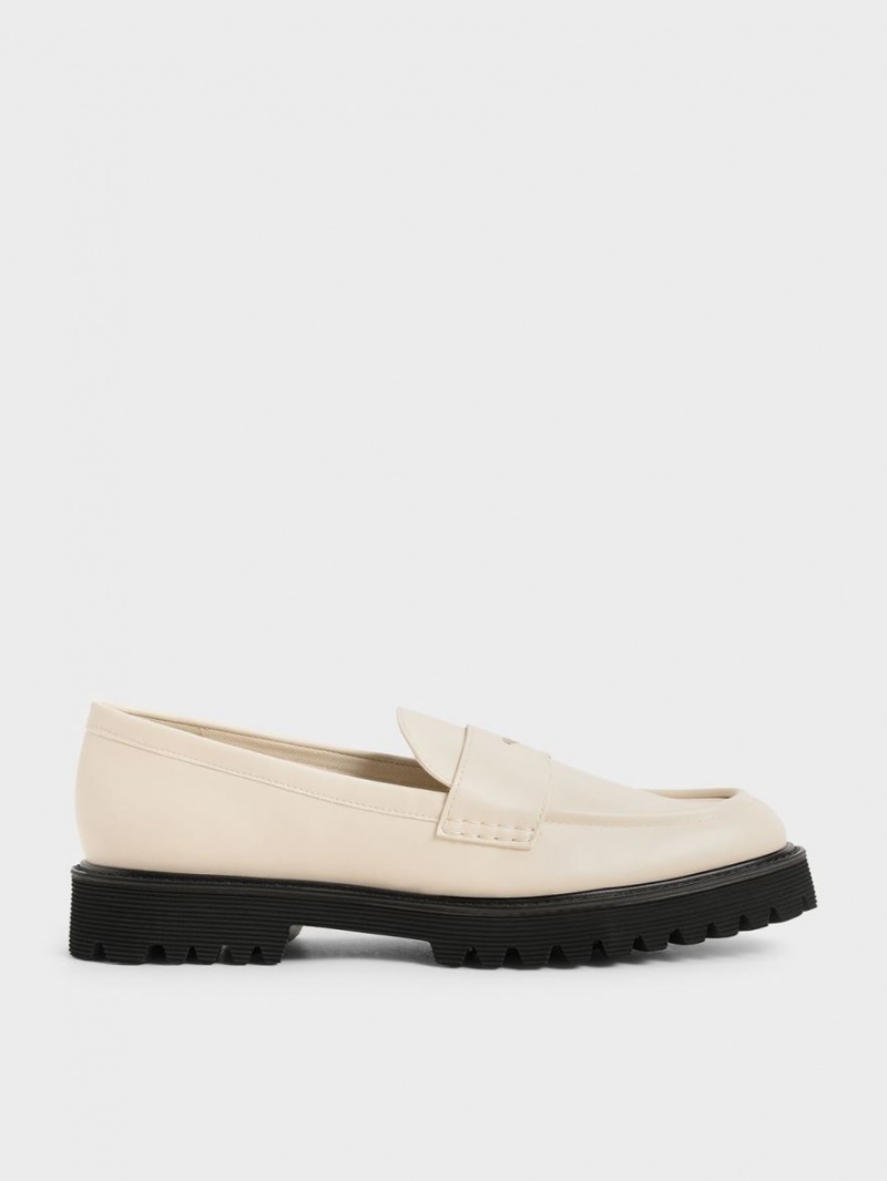 Charles & Keith Chunky Penny Loafers Pisket Krem | VQGLH3750