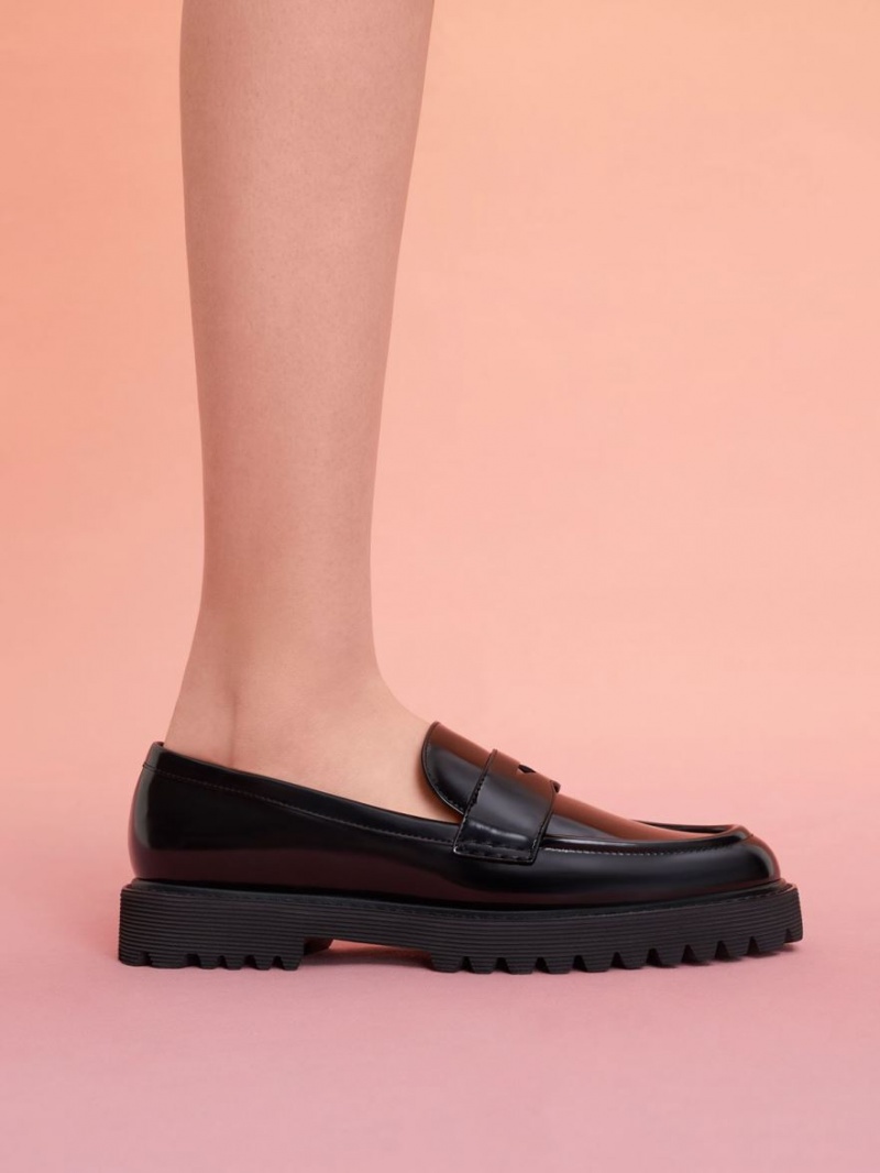 Charles & Keith Chunky Penny Loafers Svarte | SQIUE9478