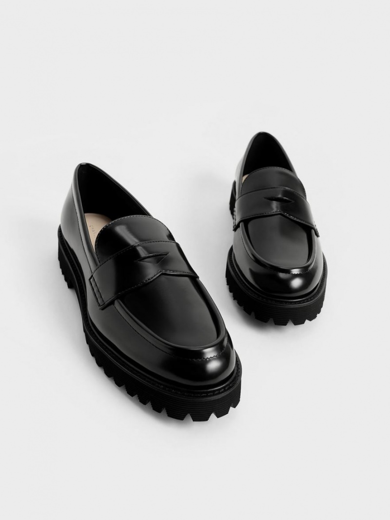 Charles & Keith Chunky Penny Loafers Svarte | SQIUE9478