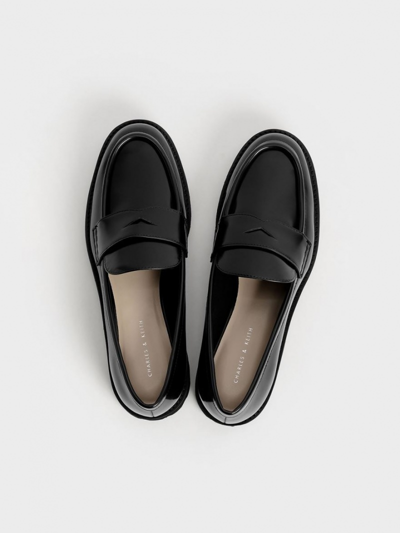 Charles & Keith Chunky Penny Loafers Svarte | SQIUE9478