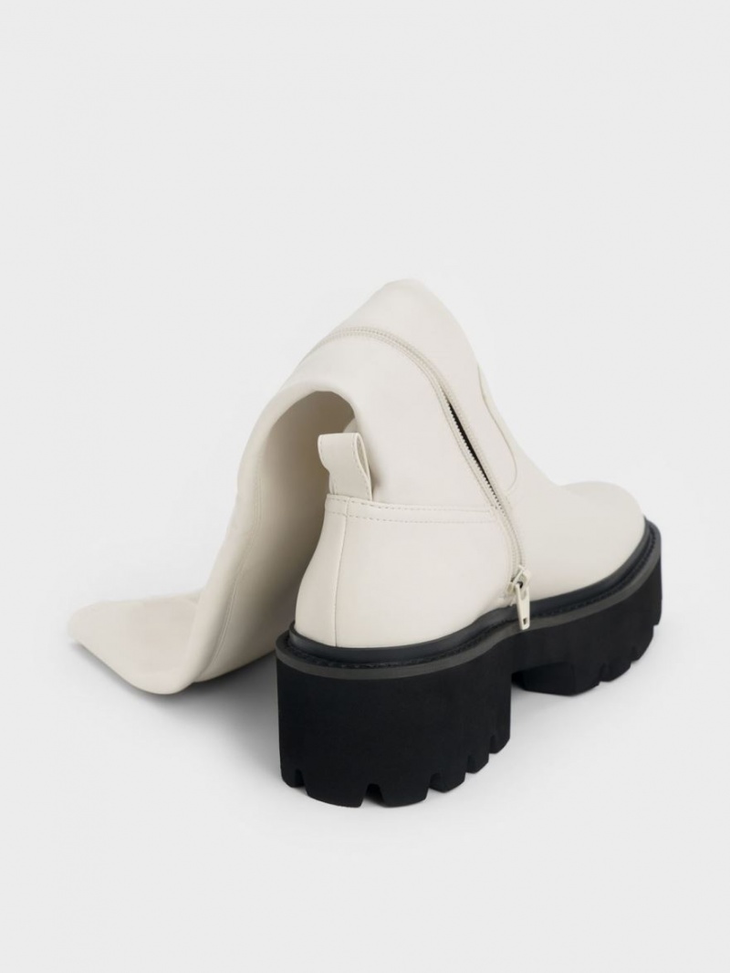 Charles & Keith Chunky Platform Knehøye Støvletter Hvite | OQKGR9234