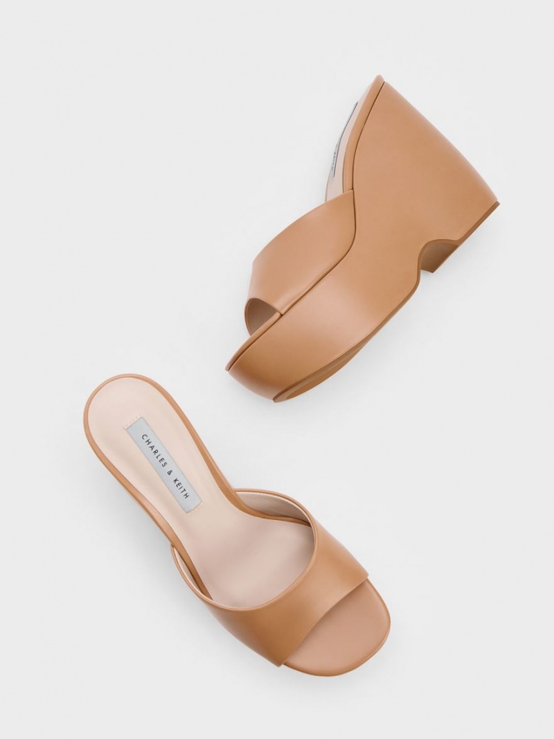 Charles & Keith Chunky Platform Wedge Mules Sko Brune | DAKWB8317