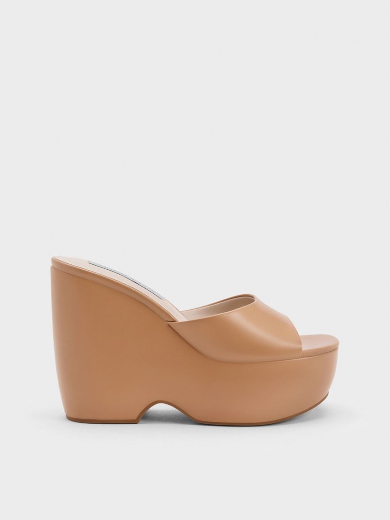 Charles & Keith Chunky Platform Wedge Mules Sko Brune | DAKWB8317