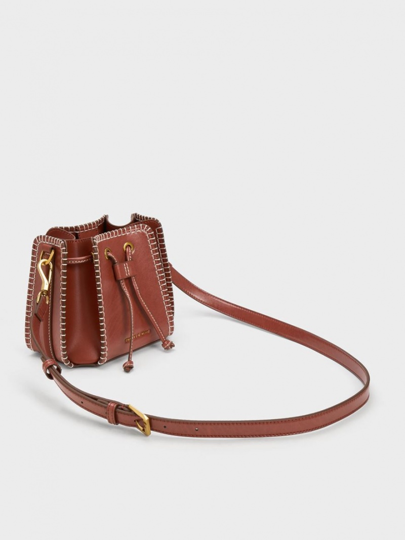 Charles & Keith Circe Stitch-Trim Bøtteposer Brune | PNZBL6907