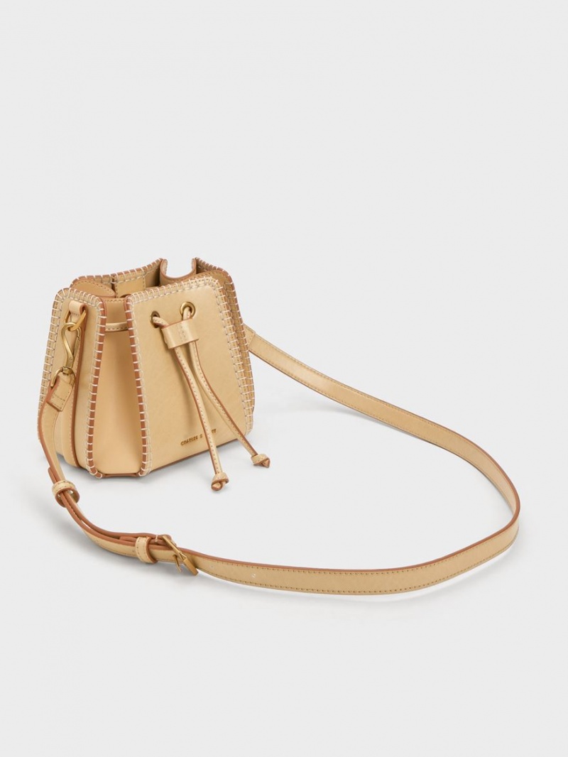 Charles & Keith Circe Stitch-Trim Bøtteposer Beige | RMIGQ4078