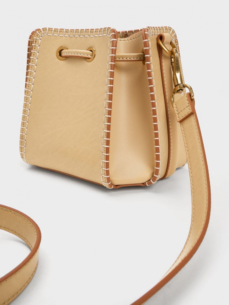 Charles & Keith Circe Stitch-Trim Bøtteposer Beige | RMIGQ4078