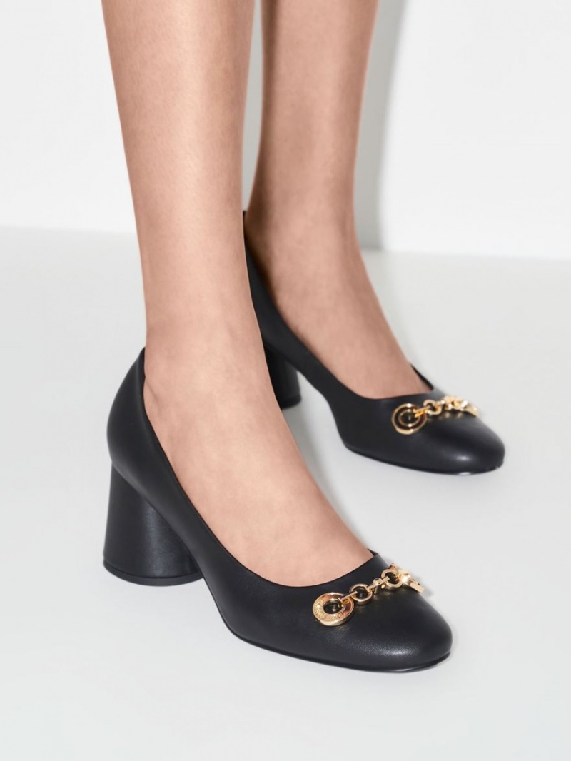 Charles & Keith Circle Chain-Link Cylindrical Heel Pumps Svarte | HELMC9516