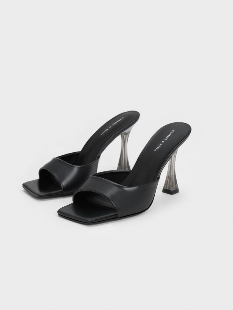 Charles & Keith Clear Flared Heel Mules Sko Svarte | GAXJR4019