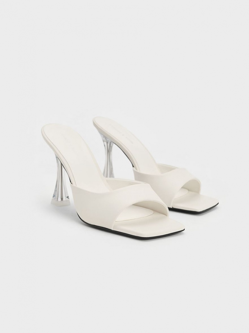 Charles & Keith Clear Flared Heel Mules Sko Pisket Krem | XTMOG0238