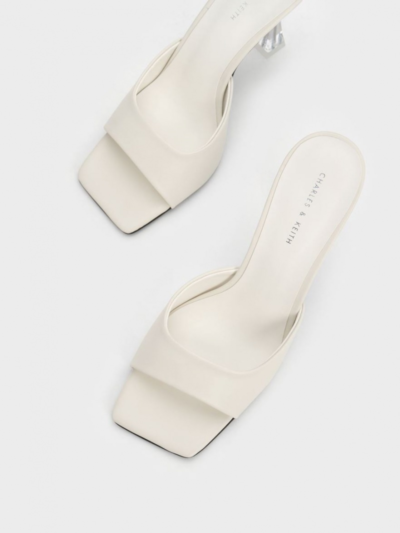 Charles & Keith Clear Flared Heel Mules Sko Pisket Krem | XTMOG0238