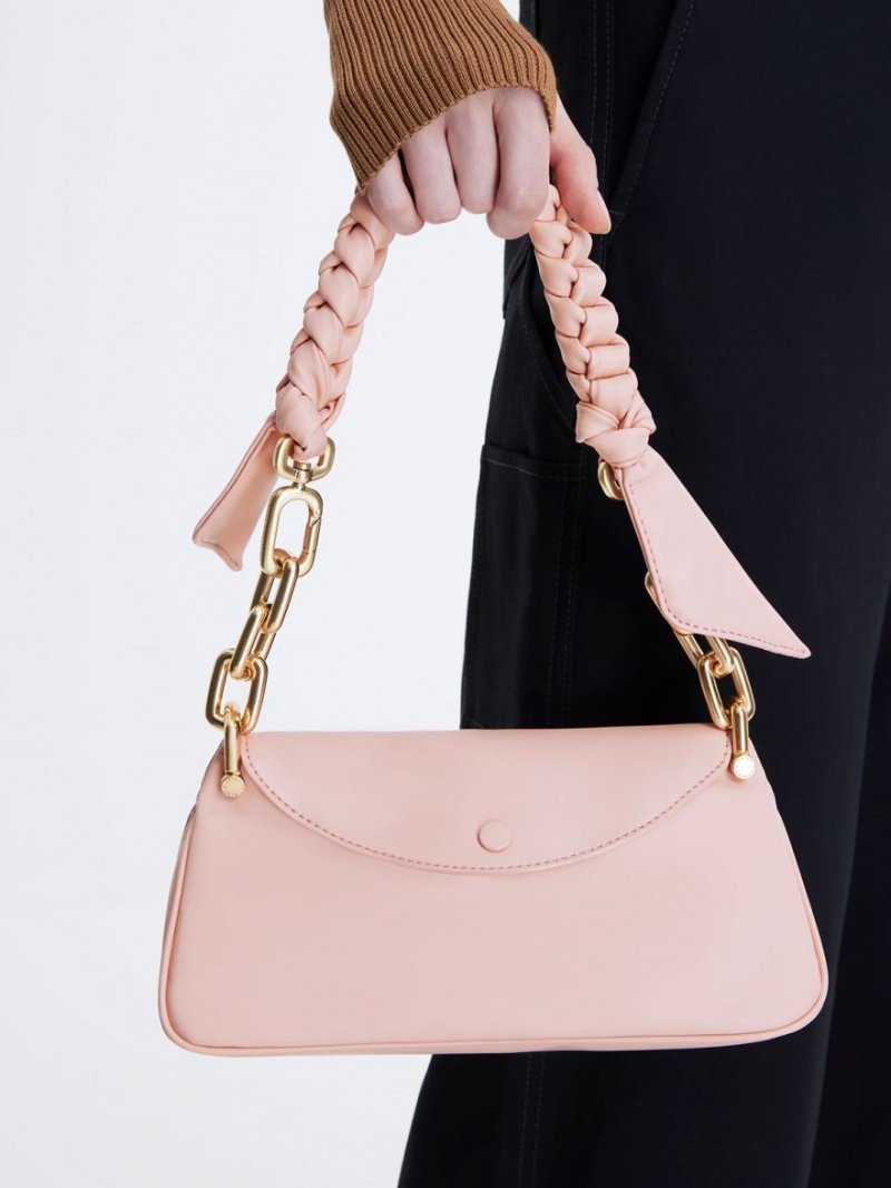 Charles & Keith Cleona Braided Handle Hobo Veske Lyse Rosa | RMYWK8041