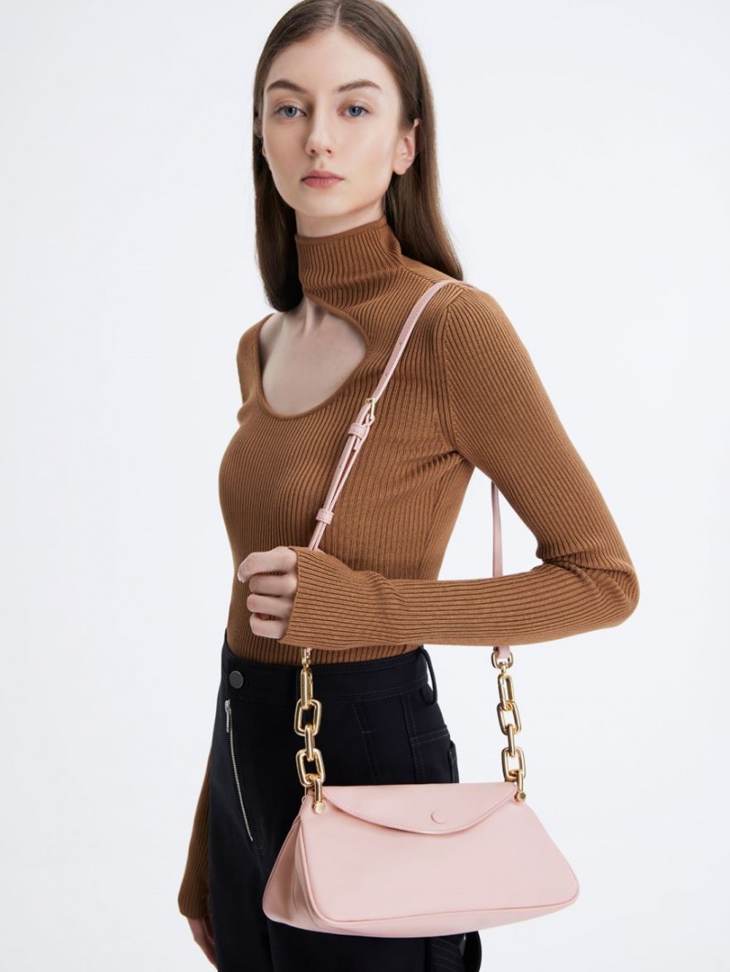 Charles & Keith Cleona Braided Handle Hobo Veske Lyse Rosa | RMYWK8041