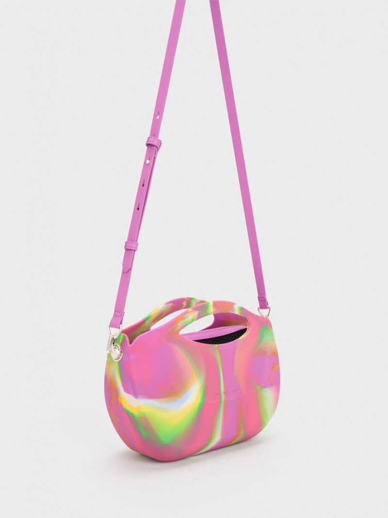 Charles & Keith Cocoon Curved Handle Printed Tote Veske Multicolor | NTJIS4031